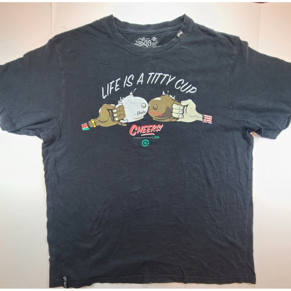 LRG T-Shirt Life is‎ a Titty Cup Mens 3XL Graphic Print Black Crew Neck Pullover